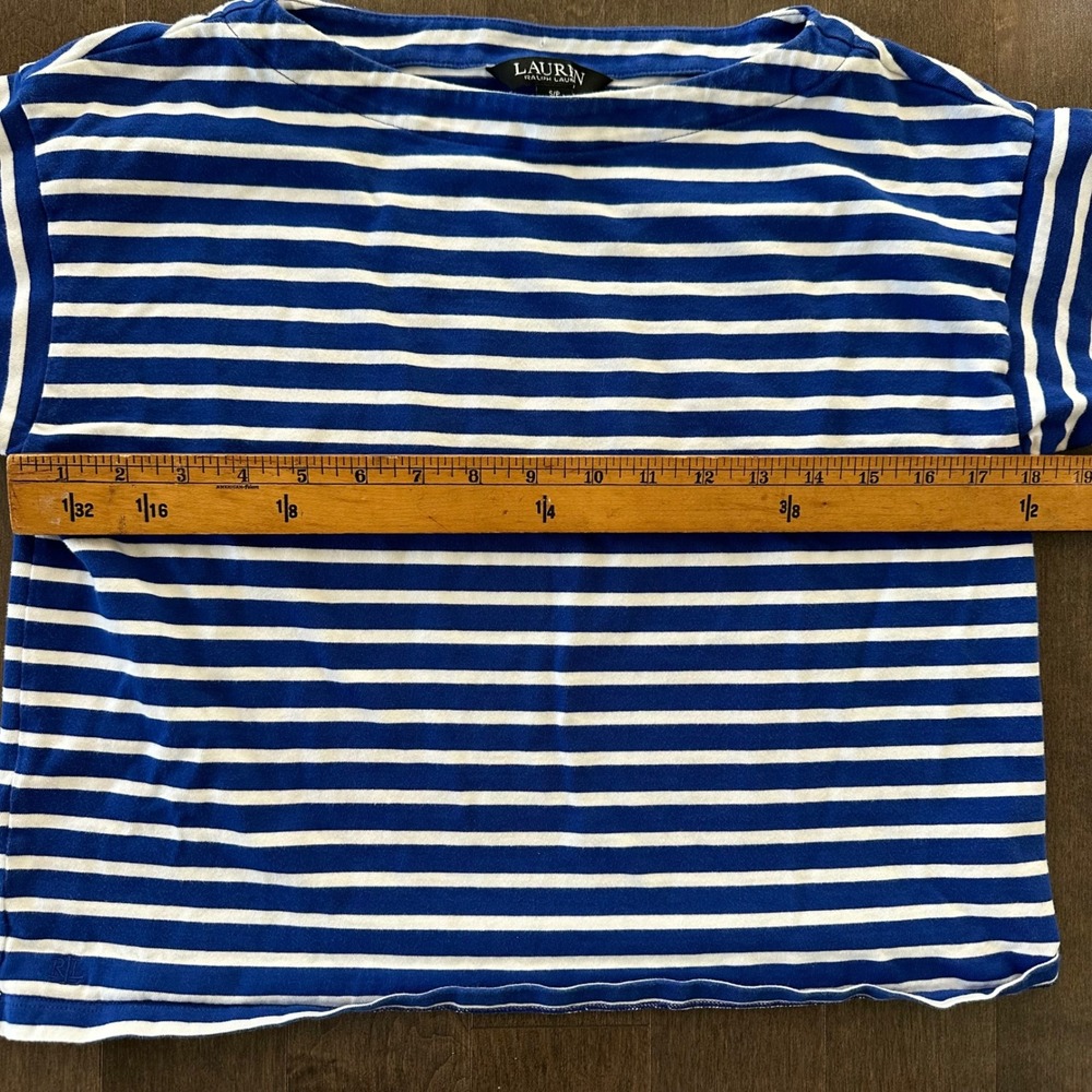 Lauren Ralph Lauren Blue Striped Boat Neck Preppy Nautical Boxy Black Label S - Picture 3 of 7